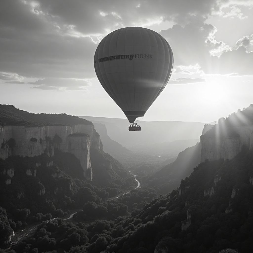 Balon nad górskim krajobrazem